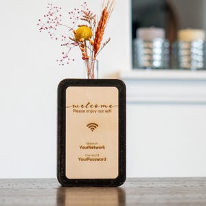 Estación de propagación/jarrón de señal wifi personalizado con nombre de red y contraseña, 5x3, señal impresa en 3D personalizada con tubo de ensayo de vidrio