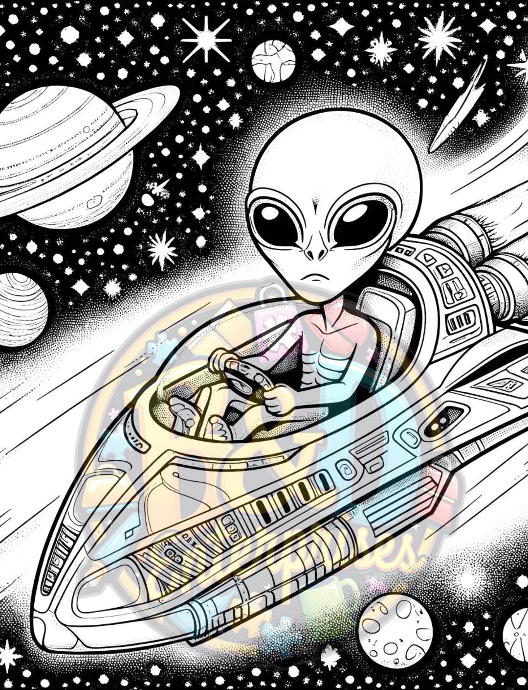 Alien Pilot in Spaceship – Space Coloring Adventure - Etsy