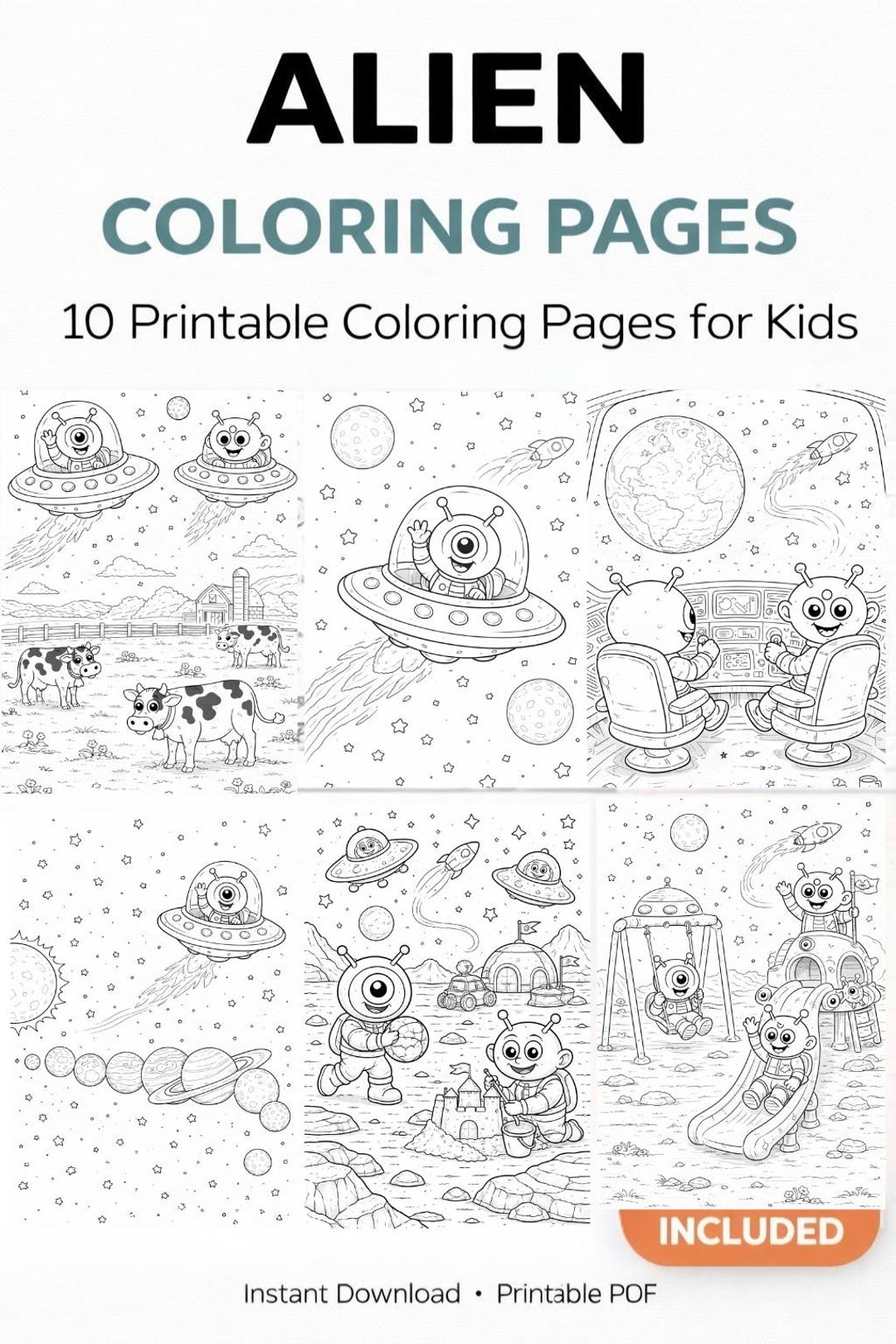 Alien Coloring Pages for Kids – 10 Printable Picture Alien Coloring ...