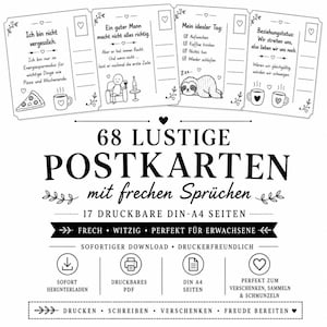 68 Lustige Postkarten | Freche Sprüche für Erwachsene | Druckbare Postkarten PDF | Ladda ner Sofort