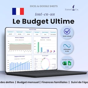 Planificateur de budget annuel et mensuel, Suivi des dettes et de l'épargne, Planificateur Financier Familial, 50/30/20, Excel Google Sheets