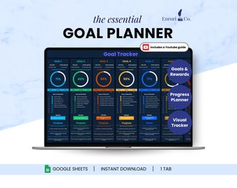 Goal Planner Spreadsheet, Yearly Monthly Goals, Annual Goal Tracker, Productivity Planner, Self Improvement, Personal Growth Google Sheets