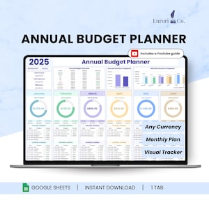 Jahresbudget Tabelle, Monatsbudget, Finanzierung Tracker, Einnahmen & Ausgaben Tracker, Familienbudget Google Sheets Vorlage