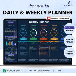 Wekelijkse planner, planner dagelijkse planning, takentracker, takenlijst, dagelijkse checklist, gewoonteplanner, productiviteitsplanner, agenda Google Spreadsheets