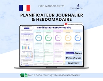 Planificateur Hebdomadaire & Journalier, Suivi Tâches, Att-göra-lista, Checklista Quotidienne, Suivi Habitudes, Agenda Google Sheets, Excel