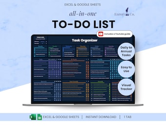 To Do List, Task Tracker, Daily Weekly Planner, Daily Schedule, Monthly Annual Task List, Habit Tracker, Agenda Google Sheets Excel Template