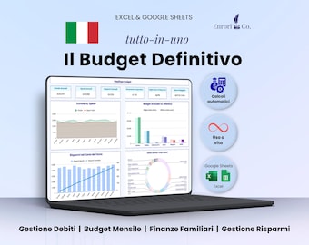 Budget Mensile e Annuale, Gestione Spese, Challenge Risparmio, Bilancio Familiare 50/30/20, Finanze Personali, Google Sheets, Excel Italiano