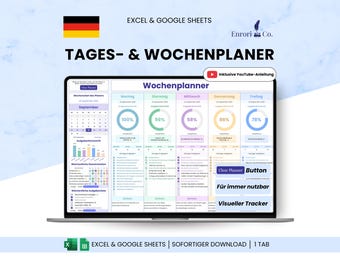 Wochenplaner, Tagesplaner, Aufgabenplaner, Lernplaner, To-Do-Liste, Tägliche Checkliste, Gewohnheitsplaner, Agenda voor Google Spreadsheets en Excel