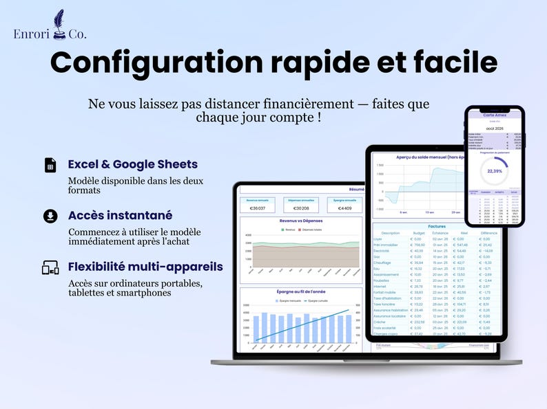 Facile à utiliser :

Feuille de calcul conviviale disponible aux formats Microsoft Excel et Google Sheets.

Accès instantané après l'achat.

Flexibilité de l'appareil : accédez-y sur ordinateurs portables, tablettes et smartphones.