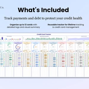 Track payments and debt to protect your credit health. Features:
1. Organize up to 12 cards with detailed logs and visual summary.
2. Reusable tracker for lifetime tracking & credit card management.