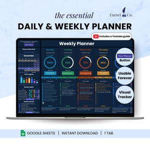 Wekelijkse planner, planner dagelijkse planning, takentracker, takenlijst, dagelijkse checklist, gewoonteplanner, productiviteitsplanner, agenda Google Spreadsheets