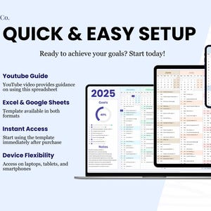 Easy to use:
1. Includes Youtube guide that provides instructions.
2. User-Friendly spreadsheet available in Microsoft Excel and Google Sheets formats.
3. Instant Access after buying.
4. Device Flexibility: access on laptops, tablets and smartphone.