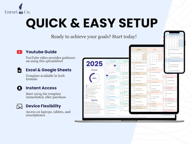 Easy to use:
1. Includes Youtube guide that provides instructions.
2. User-Friendly spreadsheet available in Microsoft Excel and Google Sheets formats.
3. Instant Access after buying.
4. Device Flexibility: access on laptops, tablets and smartphone.