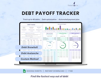 Debt Payoff Planner, Debt Tracker, Snowball Avalanche Calculator, Credit Card Debt, Loan Tracker, Debt-Free Planner, Google Sheets Template