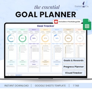 Spreadsheet doelenplanner, jaarlijkse maandelijkse doelen, jaarlijkse doelentracker, productiviteitsplanner, zelfverbetering, persoonlijke groei Google Spreadsheets