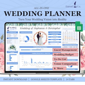 Wedding Planner Spreadsheet Wedding Budget Tracker Wedding Guest List Wedding Timeline Checklist Wedding Venue Google Sheets Itinerary Gift