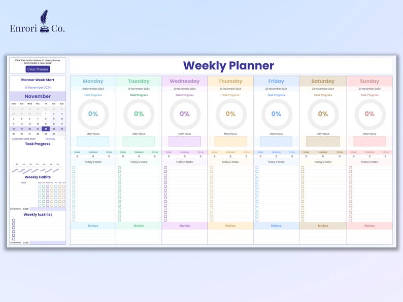 Empty planner showing whole week.