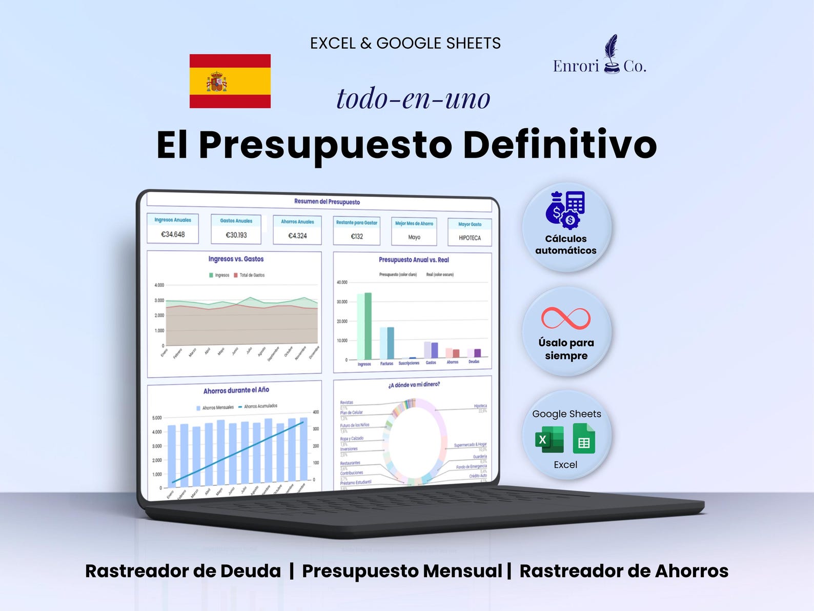 Presupuesto Anual Mensual, Finanzas Personales, Control de Gastos, 50 ...