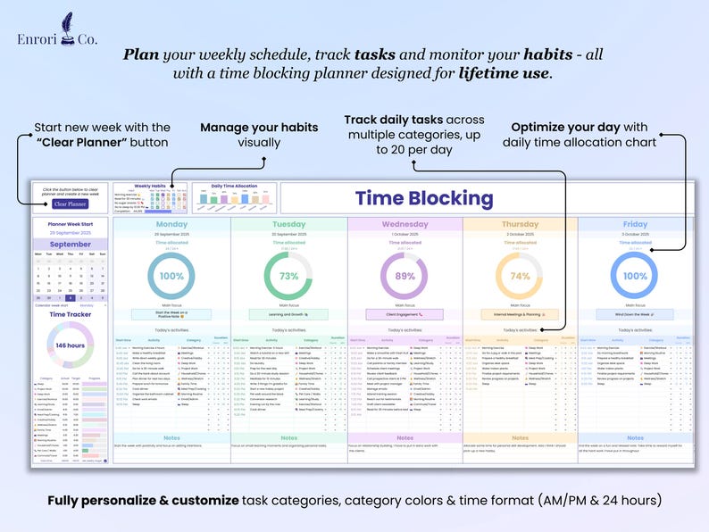 Time Blocking Planner, Weekly Planner, Daily Schedule Planner, Task ...