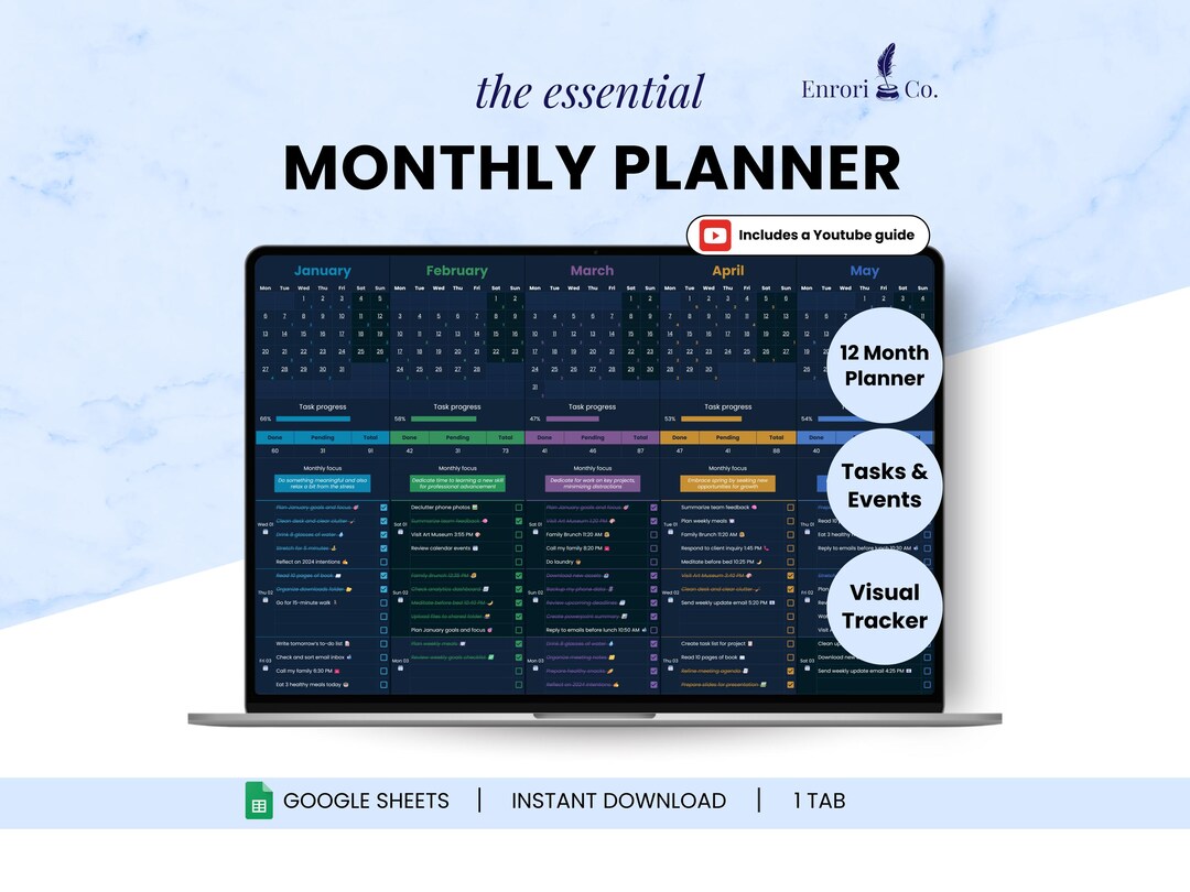 Monthly Planner, Monthly Calendar, to Do List, Task Tracker, Daily ...