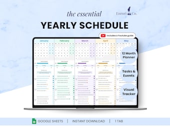 Yearly Schedule, Monthly Planner, To Do List, Task Tracker, Daily Weekly Planner, Daily Schedule, Annual Task List, Agenda, Google Sheets