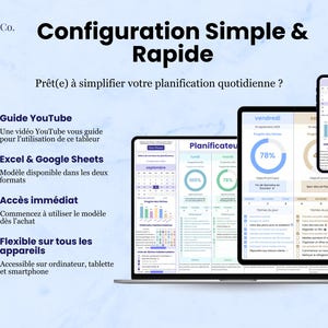 Facile à utiliser: 
1. Guide YouTube inclus avec instructions. 
2. Tableur convivial pour Excel et Google Sheets. 
3. Accès instantané après l'achat.