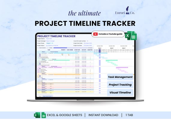 Project Timeline Tracker, Gantt Chart, Small Business Project Planner, Task Tracker, To Do List, Project Management, Google Sheets Template