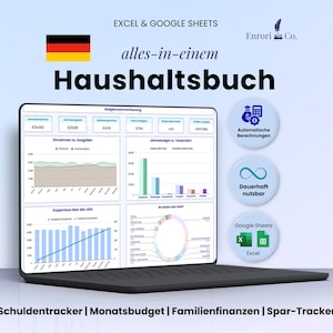 Haushaltsbuch, Jahres Monats Budgetplaner, 50/30/20 Regel, Schulden- & Spar-Tracker, Finanzplaner, Einnahmen Ausgaben, Excel Google Sheets