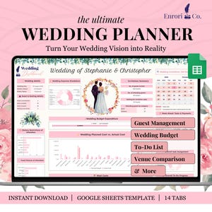 Wedding Planner Wedding Budget Tracker Wedding Guest List Wedding Timeline Checklist Wedding Venue Google Sheets Spreadsheet Itinerary Gift