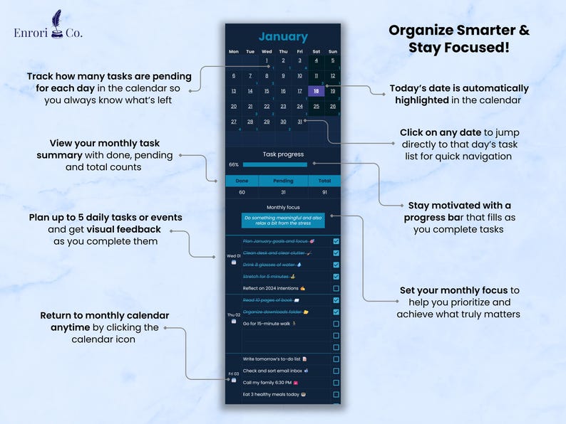 Monthly Planner, Monthly Calendar, to Do List, Task Tracker, Daily ...