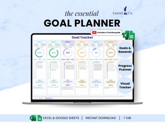 Goal Planner Spreadsheet, Yearly Monthly Goals, Annual Goal Tracker, Productivity Planner, Self Improvement, Personal Growth Google Sheets