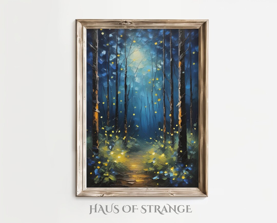 Forest Oil Painting Print Moonlight Trees Printable Artwork Abstract ...
