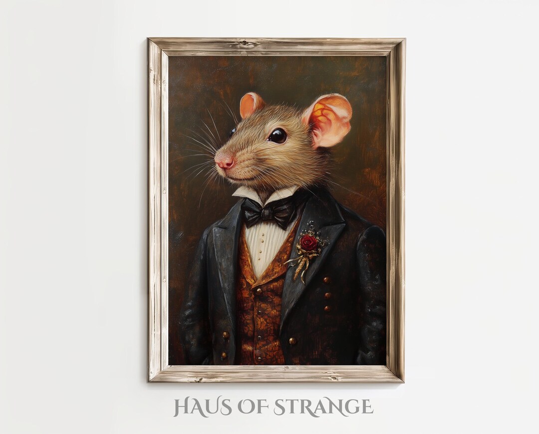 Fancy Rats Portrait Regal Rat Pet Portrait Vintage Painting Anthropomorphic Art Cute Rat ...