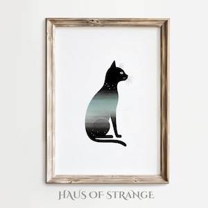 Decorazione per gatti di Halloween per bambini, stampabile, decorazione murale con gatto mistico, download digitale minimo, arte della stagione spettrale Boho, stampa generata dall'intelligenza artificiale, cameretta dei bambini