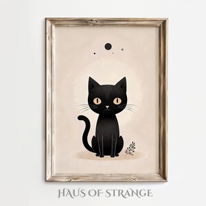 Cute Black Cat Print Kids Room Decor Mystical Printable Artwork Digital Download Beige Home Decor Simple Illustration Wall Art AI Generated