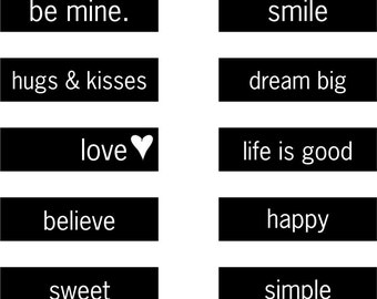 Black and White Words Little Labels