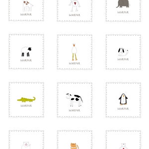 Könnte beinhalten: Ein Satz von 12 druckbaren Karten mit verschiedenen Tieren, jedes mit dem Namen "Harper" darunter. Die Tiere sind eine Giraffe, ein Affe, ein Elefant, ein Schaf, eine Gans, ein Hund, ein Krokodil, eine Kuh, ein Pinguin, ein Schwein, eine Katze und ein Bär.