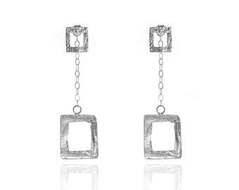 Two-In-One Sterling Silver Square Earrings