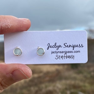 Seafoam Sea Glass Studs, Sea Glass Stud Earrings, Cultured Sea Glass Jewelry, Light Pale Green Stud Earrings, Handmade in Maine image 6