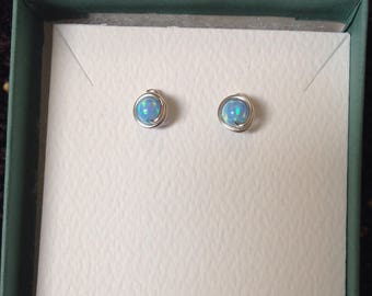 Light Blue Opal Studs Argentium Sterling Silver