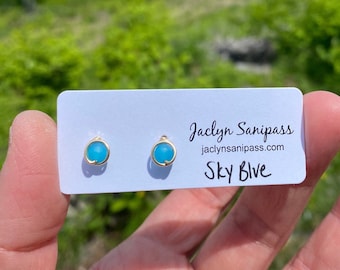 Sky Blue Sea Glass Stud Earrings, Cultured Seaglass Stud Earrings, Frosted glass, Handmade Post Earrings Made in Maine