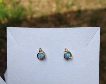 Blue Opal Studs 4mm Gold Fill Wire posts, hypoallergenic rubber backs