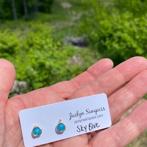 Sky Blue Sea Glass Stud Earrings, Cultured Seaglass Stud Earrings, Frosted glass, Handmade Post Earrings Made in Maine image 4