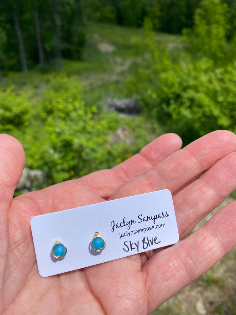 Sky Blue Sea Glass Stud Earrings, Cultured Seaglass Stud Earrings, Frosted glass, Handmade Post Earrings Made in Maine image 4