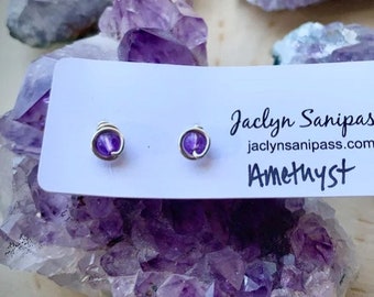 Amethyst Earrings, Amethyst Studs, Tiny Gemstone Studs, Argentium Silver, Amethyst Posts