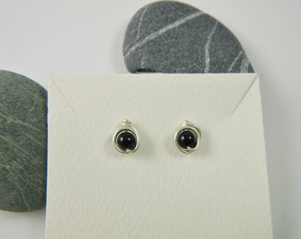 Black Onyx Stud Earrings, Argentium Silver, hypoallergenic