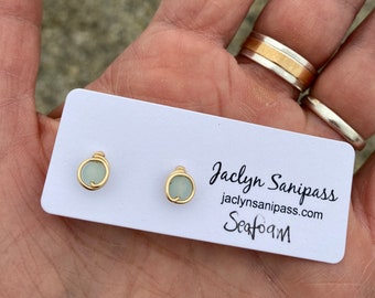 Seafoam Sea Glass Studs, Cultured Sea Glass Earrings, Light Pale Green Stud Earrings, handmade in Maine