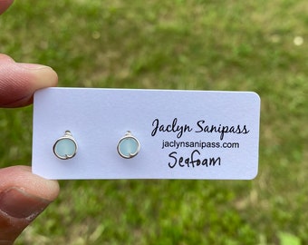 Seafoam Sea Glass Studs, Sea Glass Stud Earrings, Cultured Sea Glass Jewelry, Light Pale Green Stud Earrings, Handmade in Maine