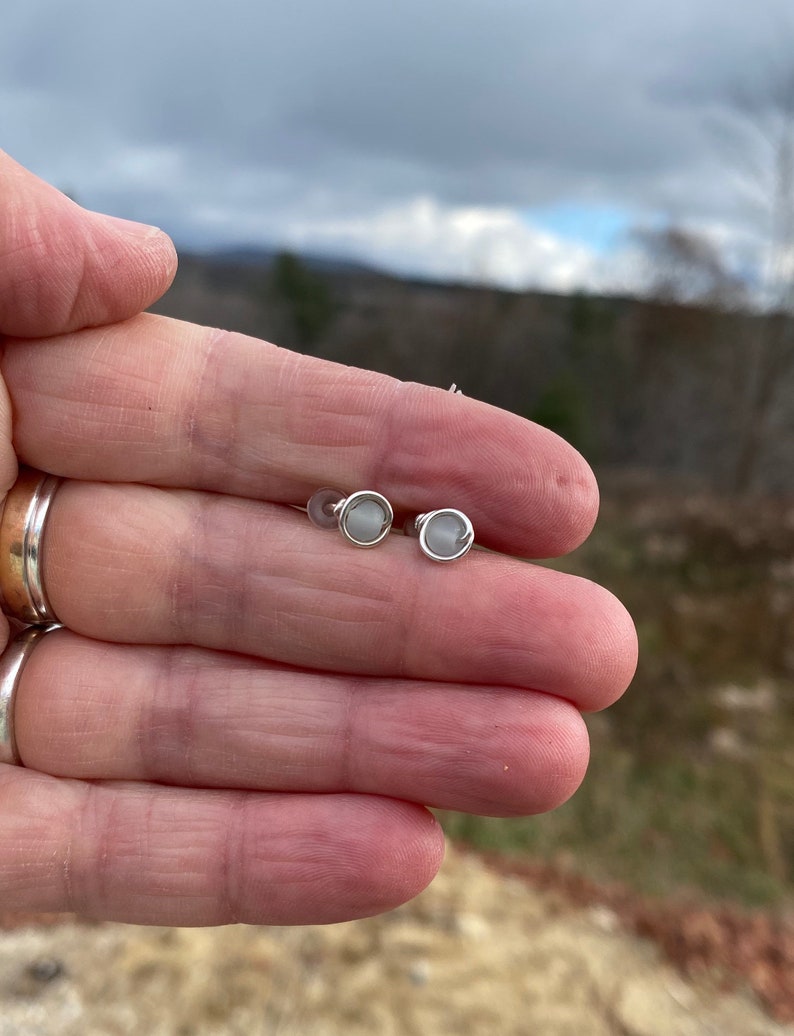 Seafoam Sea Glass Studs, Sea Glass Stud Earrings, Cultured Sea Glass Jewelry, Light Pale Green Stud Earrings, Handmade in Maine image 2