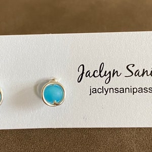 Sky Blue Sea Glass Stud Earrings, Cultured Seaglass Stud Earrings, Frosted glass, Handmade Post Earrings Made in Maine image 2